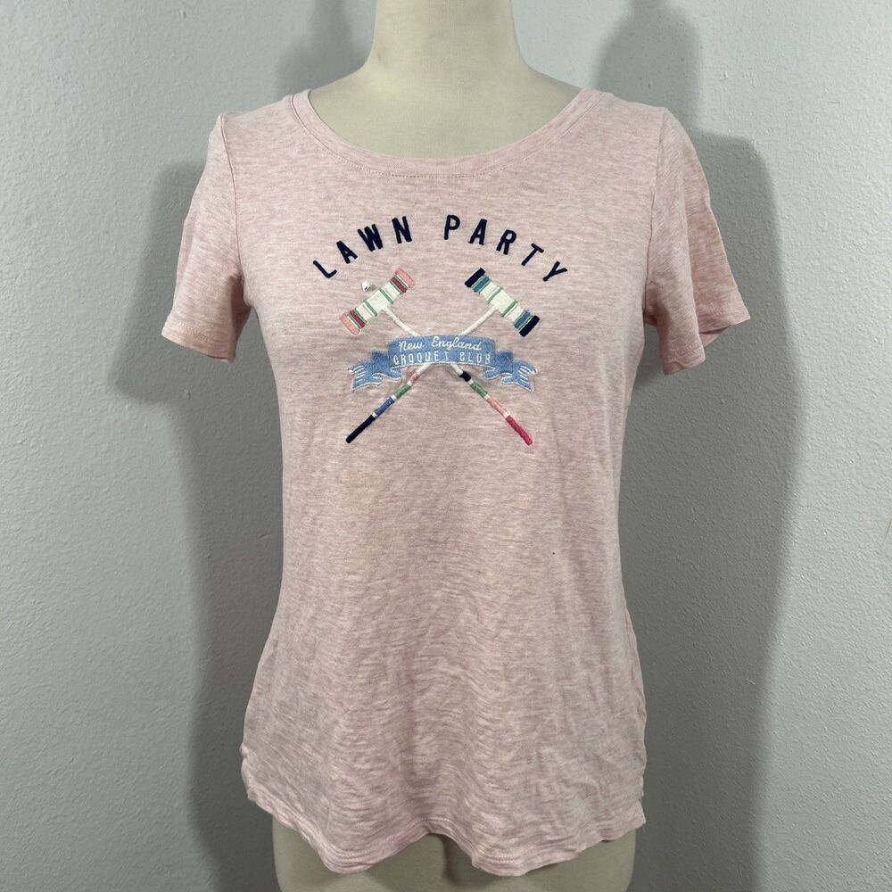 Talbots T Shirt Womens Small Petite Pink Lawn Party Crew Resort Casual